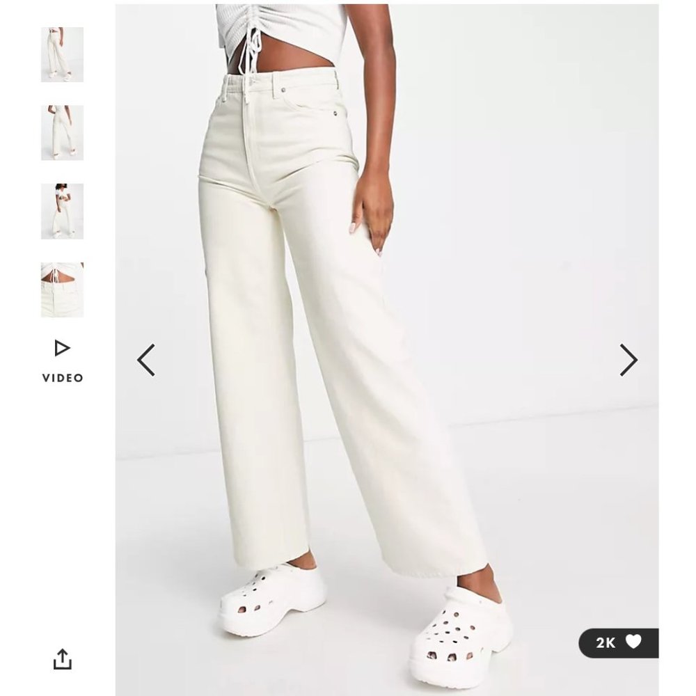 NWT Weekday Ace cotton high waist wide leg jeans in tinted ecru
